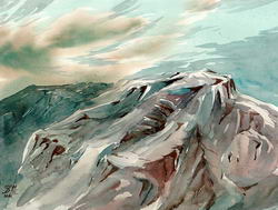 акварель - горы - перевал