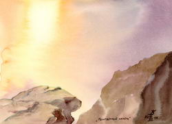 акварель - горы - молитвенный камень